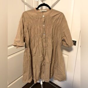 💸2/$25 or 3/$30 - Zara Oversized Button Up Wide Bottom Tan Top Size XL